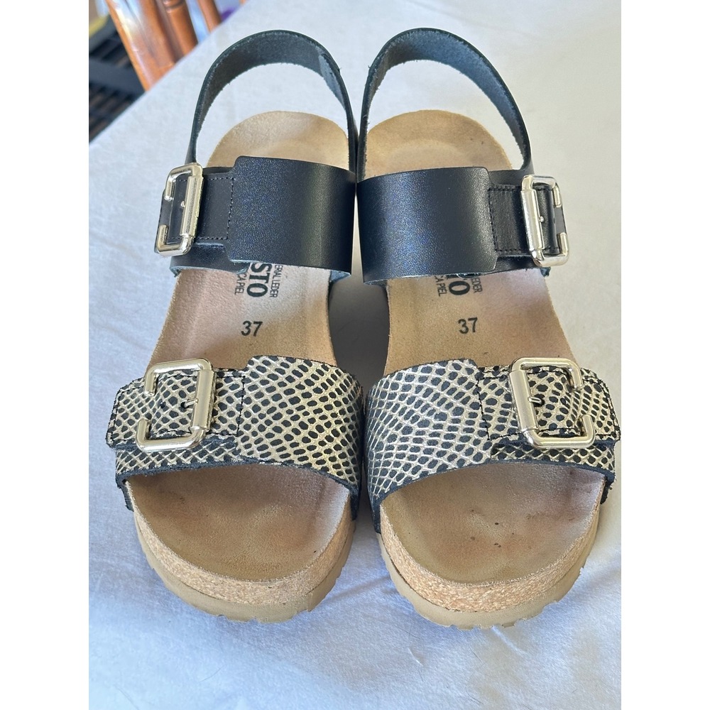 Mephisto Lissandra Black Condor Leather Wedge Sandals EU Size 37 US 7 - Picture 2 of 14